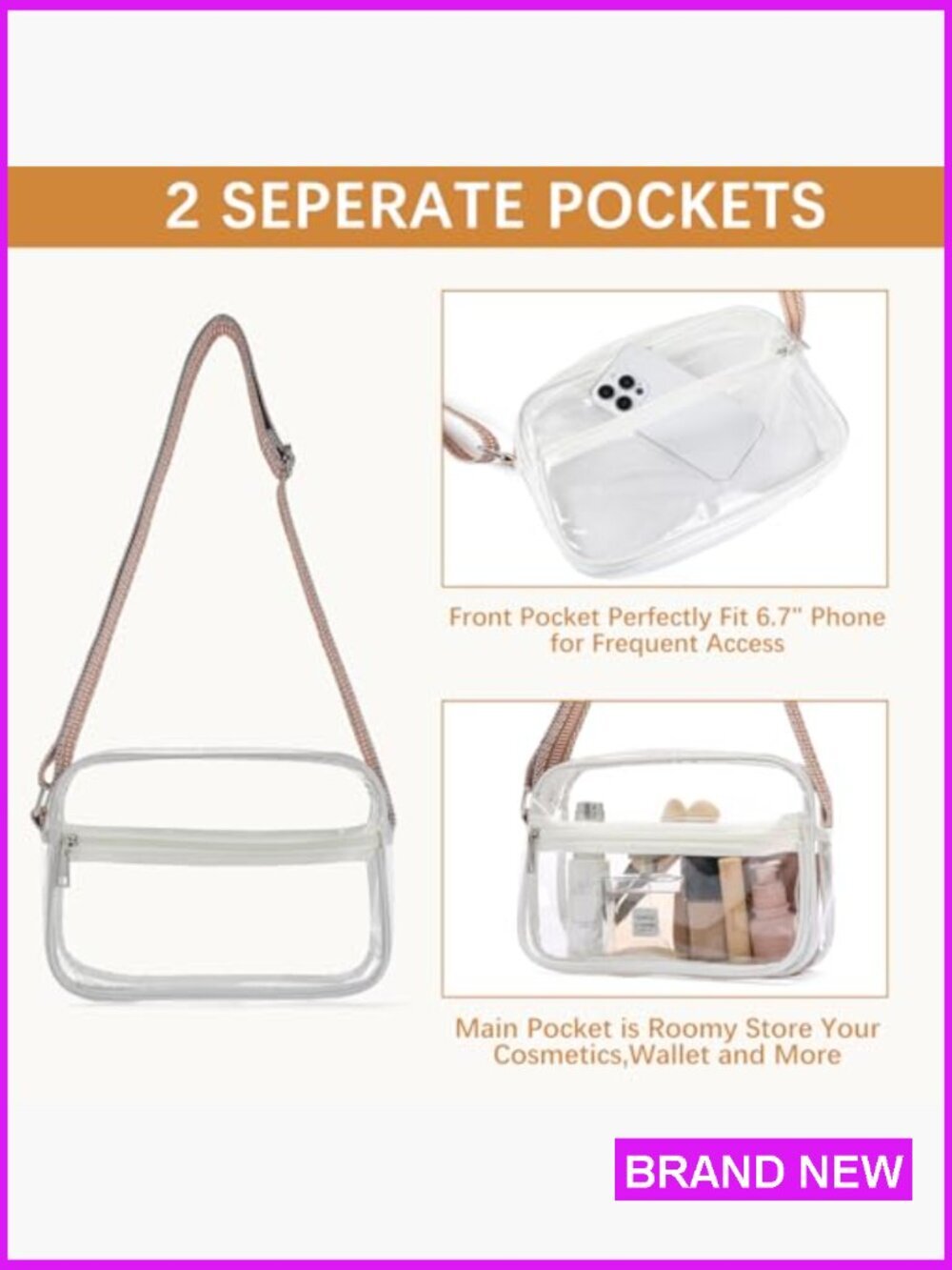 Clear Stadium Approved Crossbody Bag Concert Festival Essentials Thick TPU Wide - Picture 5 of 7